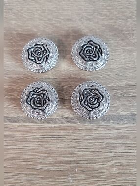 Vintage Silver Rose Motif Button Covers
